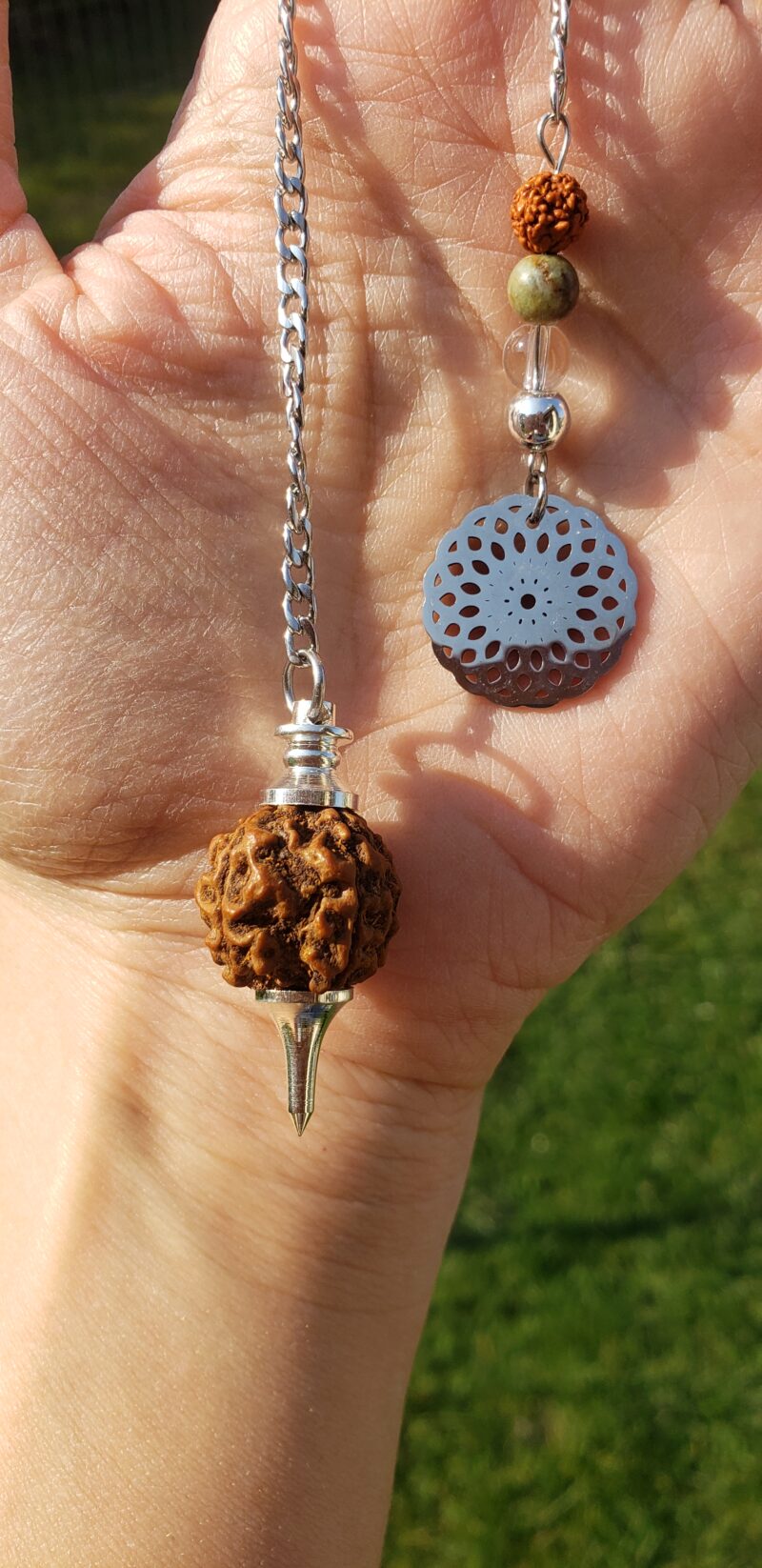 Pendule Rudraksha et Cristal de roche – Image 2