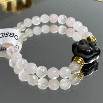 Bracelet pour enfant en Quartz rose et Obsidienne