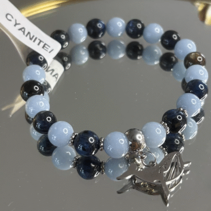 Bracelet en Cyanite et Angelite avec Baleine