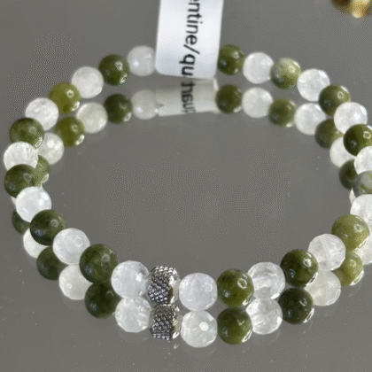 Bracelet en Serpentine et Quartz Blanc