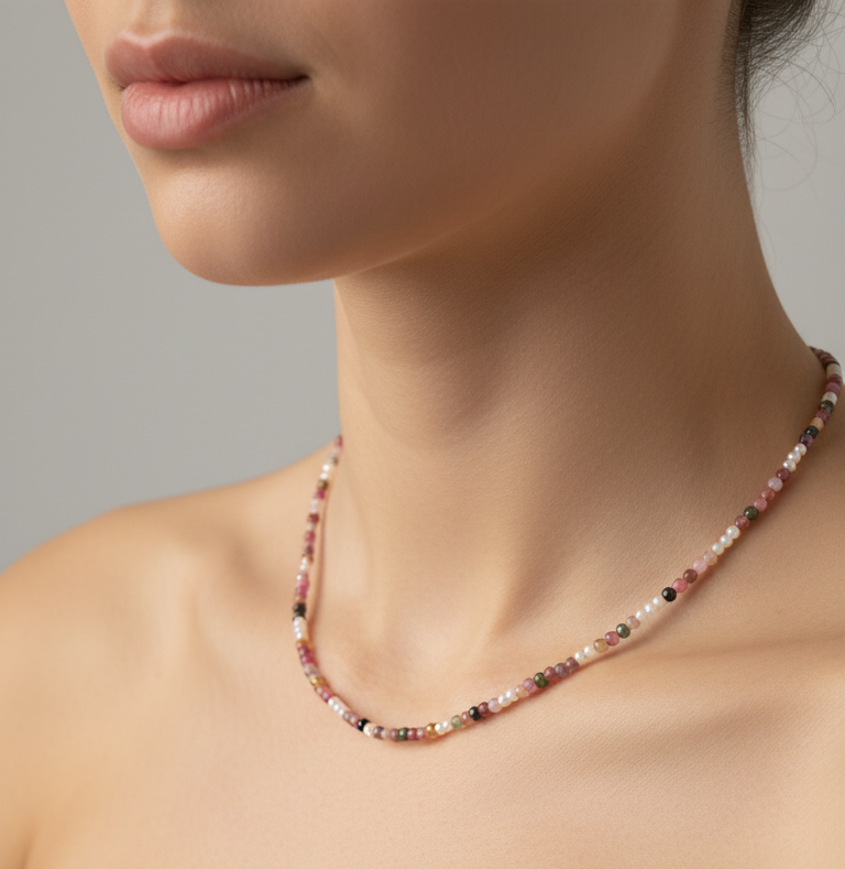 Collier Tourmaline Melon d'eau réglable