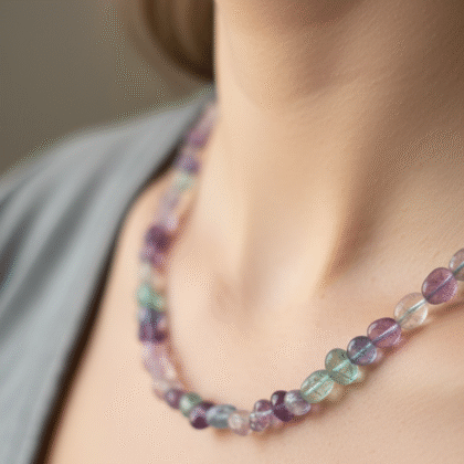 Collier en perles de fluorite multicolore réglable